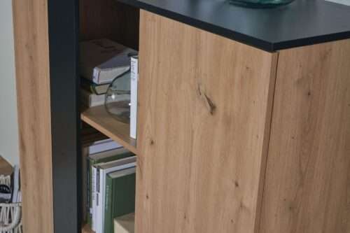 Highboard 110x125x40 cm MDF Sideboard in Eiche-Dekor / Schwarz Kommode – Bild 6