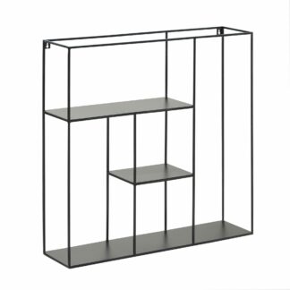 Wandregal 68x68x17 cm Eisen Hängeregal Schwarz Modern Schwebend | Kleines Design Schweberegal Metall | Regal Hängend Wohnzimmer | Bücherregal Wand Industrial
