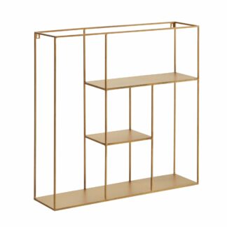 Wandregal 68x68x17 cm Eisen Hängeregal Gold Modern Schwebend | Kleines Design Schweberegal Metall | Regal Hängend Wohnzimmer | Bücherregal Wand Industrial