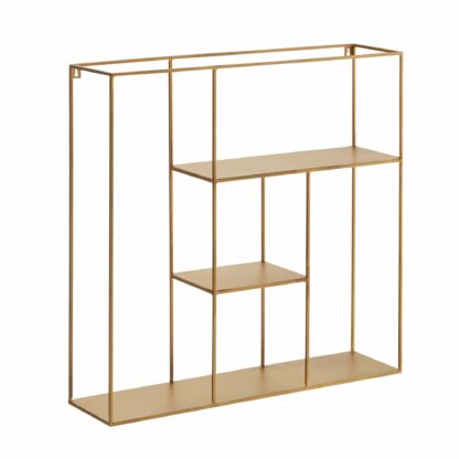 Wandregal 68x68x17 cm Eisen Hängeregal Gold Modern Schwebend | Kleines Design Schweberegal Metall | Regal Hängend Wohnzimmer | Bücherregal Wand Industrial
