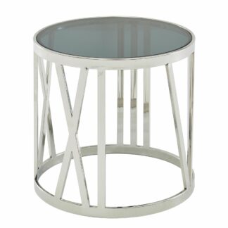 Beistelltisch 45x45x44 cm Anstelltisch Glas Metall Silber | Kleiner Sofatisch Rund | Wohnzimmertisch Couch Modern | Couchtisch Hoch