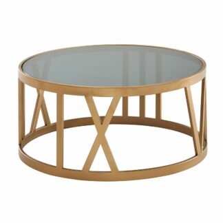 Couchtisch Glas Metall 60x60x30 cm Sofatisch Gold | Design Wohnzimmertisch Rund | Kleiner Kaffeetisch Modern | Beistelltisch Anstelltisch Wohnzimmer