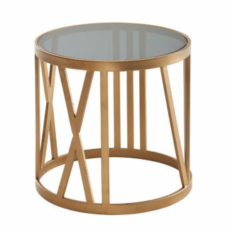 Beistelltisch 45x45x44 cm Anstelltisch Glas Metall Gold | Kleiner Sofatisch Rund | Wohnzimmertisch Couch Modern | Couchtisch Hoch