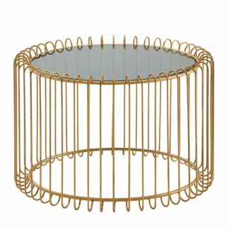 Couchtisch Glas Metall 60x60x40 cm Sofatisch Gold | Design Wohnzimmertisch Rund | Kleiner Kaffeetisch Modern | Beistelltisch Anstelltisch Wohnzimmer | Korbtisch abnehmbare Tischplatte