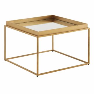 Couchtisch Glas Metall 60x60x41 cm Sofatisch Gold Verspiegelt | Design Wohnzimmertisch Quadratisch | Kleiner Kaffeetisch Modern Spiegelglas | Beistelltisch Anstelltisch Wohnzimmer