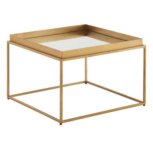 Couchtisch Glas Metall 60x60x41 cm Sofatisch Gold Verspiegelt | Design Wohnzimmertisch Quadratisch | Kleiner Kaffeetisch Modern Spiegelglas | Beistelltisch Anstelltisch Wohnzimmer