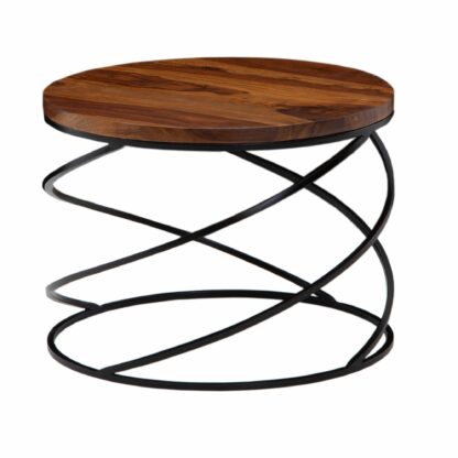 Couchtisch 60x60x45 cm Sheesham Massivholz / Metall Sofatisch Rund | Design Wohnzimmertisch Kaffeetisch Massiv | Kleiner Tisch Beistelltisch Wohnzimmer Modern