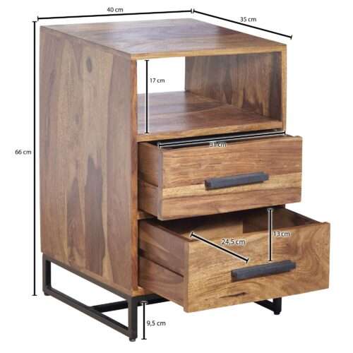 Nachttisch Sheesham Massivholz / Metall 40x35x66 cm Nachtschrank Boxspringbett Design Nachtkonsole – Bild 4