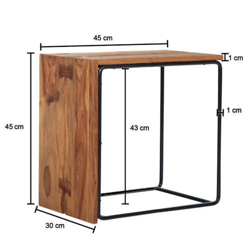 Beistelltisch Sheesham Massivholz / Metall 45x30x45 cm Anstelltisch Kleiner Sofatisch Rechteckig – Bild 4