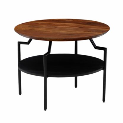 Couchtisch 60x60x45 cm Sheesham Massivholz / Metall Sofatisch Rund | Design Wohnzimmertisch Kaffeetisch Massiv mit Stauraum | Kleiner Tisch Beistelltisch Wohnzimmer Modern