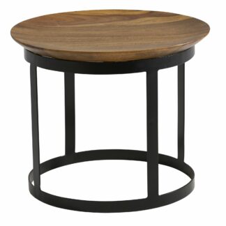 Beistelltisch Sheesham Massivholz / Metall 52x52x44 cm Anstelltisch | Kleiner Sofatisch Rund | Industrial Wohnzimmertisch Couch Modern | Couchtisch Hoch
