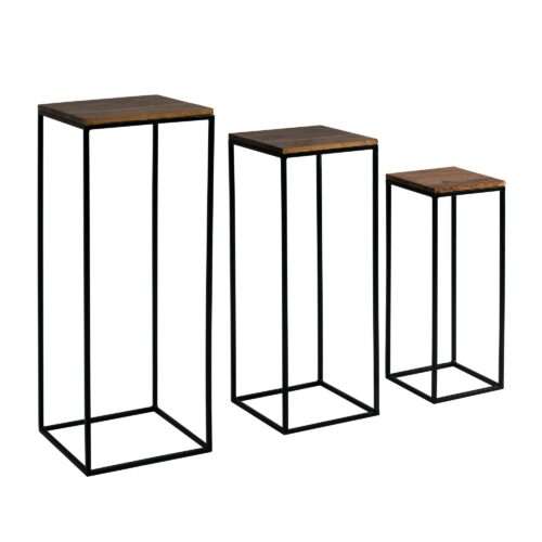 Beistelltisch 3er Set Sheesham Massivholz / Metall Satztisch Quadratisch Säulentisch Pflanzentisch – Bild 7