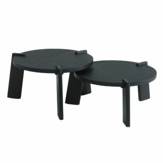 Design Couchtisch 2er Set Mango Massivholz Wohnzimmertisch Schwarz | Satztisch Holztisch Rund Beistelltisch | Tischset 2-teilig Kaffeetisch Holz
