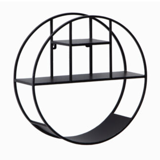 Wandregal 60x60x20 cm Hängeregal Schwarz Modern Rund Schwebend | Kleines Design Schweberegal Metall | Regal Hängend Wohnzimmer | Bücherregal Wand Eisen Industrial
