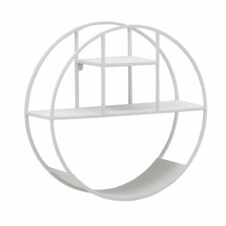 Wandregal 60x60x20 cm Hängeregal Weiß Modern Rund Schwebend | Kleines Design Schweberegal Metall | Regal Hängend Wohnzimmer | Bücherregal Wand Eisen Industrial