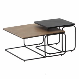 Couchtisch 2er Set Schwarz Gold Metall Sofatisch Quadratisch Modern | Eckiger Beistelltisch 2-teilig | Design Wohnzimmertisch | Moderne Satztische