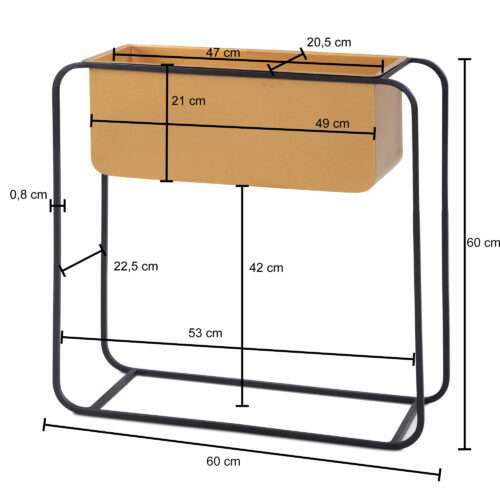Pflanzgefäß Metall 60x60x24 cm Pflanzkübel Gold / Schwarz mit Gestell Design Pflanzenkübel – Bild 4