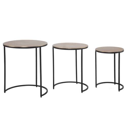 Beistelltisch 3er Set Aluminium Gold / Schwarz Design Satztisch Metall Rund | Wohnzimmertisch Abstelltisch Modern | Sofatisch Dekotisch 3-teilig Wohnzimmer | Verschachtelungstische