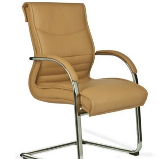 Freischwinger Besucherstuhl Bezug Kunst-Leder Caramel | Design Schwingstuhl mit Armlehnen | Meetingstuhl ergonomisch mit Kippschutz | Konferenzstuhl feststehend