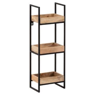Wandregal 27x77x18 cm Mango Massivholz / Metall Hängeregal Industrial | Design Schweberegal Rechteckig | Regal Hängend Wohnzimmer | Tablettregal Wand mit 3 Ablagen & Metallrahmen