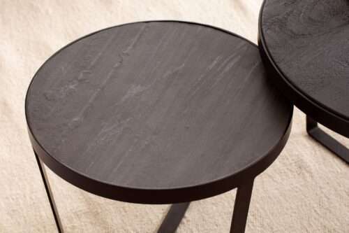 Couchtisch 2er Set Akazie Massivholz / Steinoptik Wohnzimmertisch Rund Satztisch mit Metallgestell – Bild 6