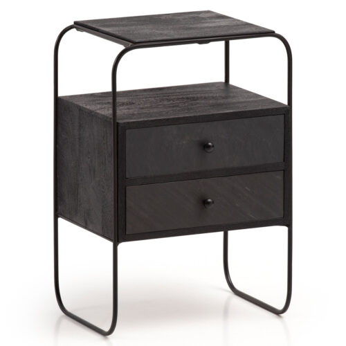 Nachttisch Mango Massivholz / Steinoptik 40x60x30 cm Nachtschrank Boxspringbett Industrial