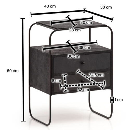 Nachttisch Mango Massivholz / Steinoptik 40x60x30 cm Nachtschrank Boxspringbett Industrial – Bild 4