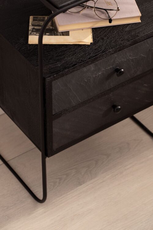 Nachttisch Mango Massivholz / Steinoptik 40x60x30 cm Nachtschrank Boxspringbett Industrial – Bild 5
