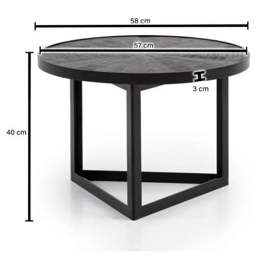 Couchtisch 58x58x40 cm Mango Massivholz / Metall Schwarz Sofatisch Rund – Bild 4