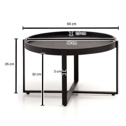 Couchtisch 60x60x35 cm Mango Massivholz / Metall Schwarz Sofatisch Rund – Bild 4