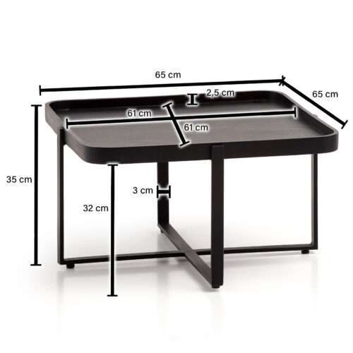 Couchtisch 65x65x35 cm Mango Massivholz / Metall Schwarz Sofatisch Quadratisch – Bild 4