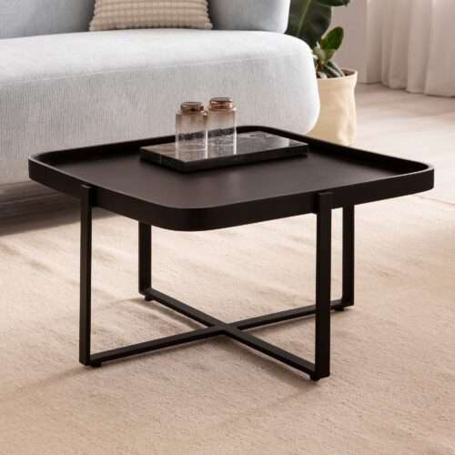 Couchtisch 65x65x35 cm Mango Massivholz / Metall Schwarz Sofatisch Quadratisch – Bild 2