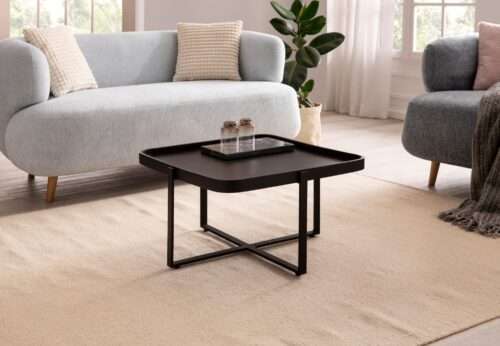Couchtisch 65x65x35 cm Mango Massivholz / Metall Schwarz Sofatisch Quadratisch – Bild 3