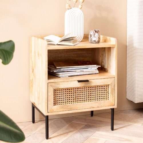 Nachtkonsole Mango Massivholz / Rattan 50x60x40 cm Nachttisch Braun Nachtkommode – Bild 2