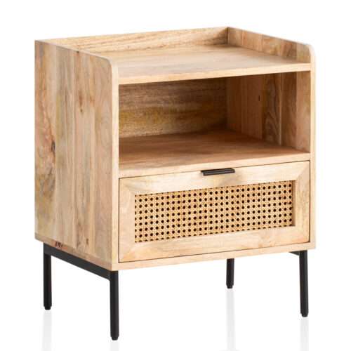 Nachtkonsole Mango Massivholz / Rattan 50x60x40 cm Nachttisch Braun Nachtkommode – Bild 7