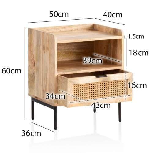 Nachtkonsole Mango Massivholz / Rattan 50x60x40 cm Nachttisch Braun Nachtkommode – Bild 4