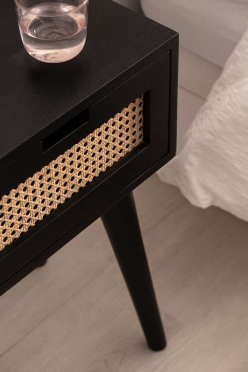 Nachtkonsole Mango Massivholz / Rattan 40x60x30 cm Nachttisch Schwarz Nachtkommode – Bild 5