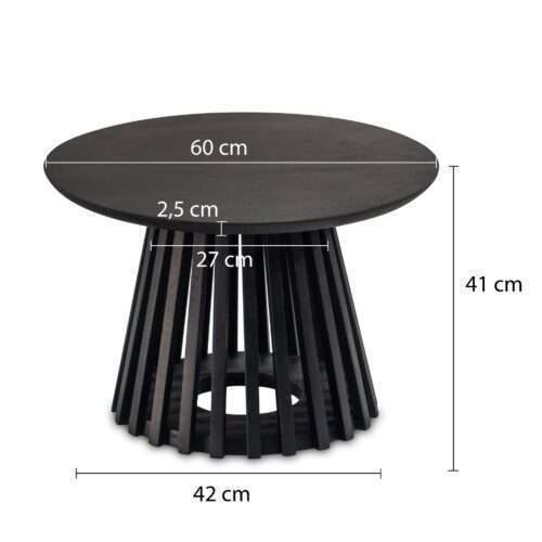 Couchtisch 60x60x41 cm Mango Massivholz Schwarz Sofatisch Rund Design Wohnzimmertisch – Bild 4