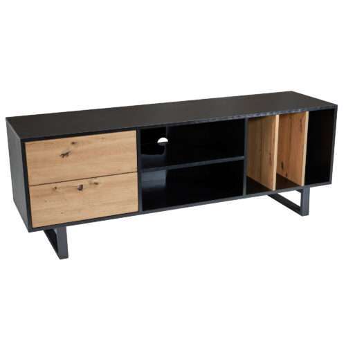 Lowboard Schwarz mit Eiche-Dekor 150x55x40 cm TV-Kommode Modern Design TV-Schrank – Bild 7