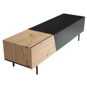 Lowboard Schwarz mit Eiche-Dekor 150x40x40 cm TV-Kommode Modern