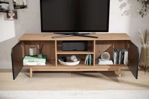 Lowboard Eiche-Dekor Schwarz 150x55x40 cm TV-Kommode Modern Design TV-Schrank Hoch – Bild 5