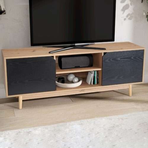 Lowboard Eiche-Dekor Schwarz 150x55x40 cm TV-Kommode Modern Design TV-Schrank Hoch – Bild 2