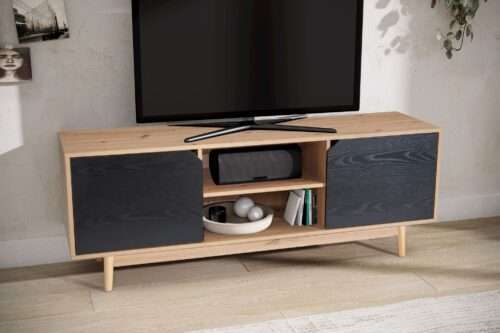 Lowboard Eiche-Dekor Schwarz 150x55x40 cm TV-Kommode Modern Design TV-Schrank Hoch – Bild 3