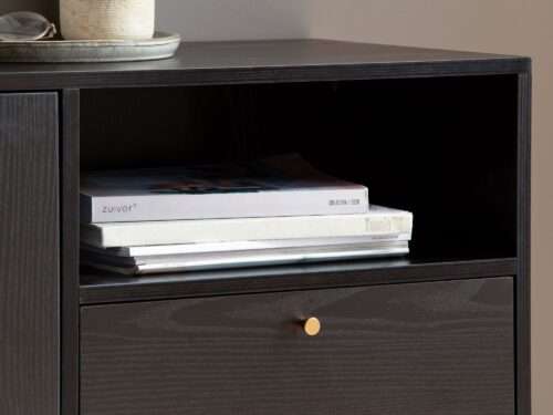 Sideboard 140x75x40 cm Kommode Schwarz mit Eiche-Dekor Zeitlos Hoher Kommodenschrank – Bild 5