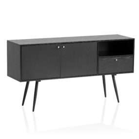 Sideboard 140x75x40 cm Kommode Schwarz mit Eiche-Dekor Zeitlos