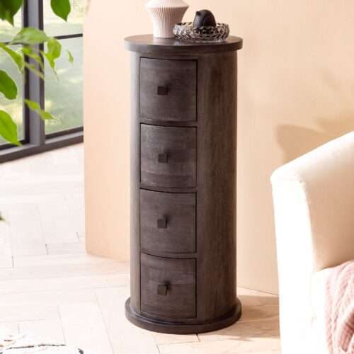 Design Sideboard Mango Massivholz Schwarz 34x85x34 cm Schränkchen mit 4 Schubladen – Bild 2