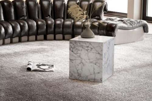 Couchtisch MONOBLOC 40x40x45 cm Weiß Hochglanz mit Marmor Optik Wohnzimmertisch – Bild 3
