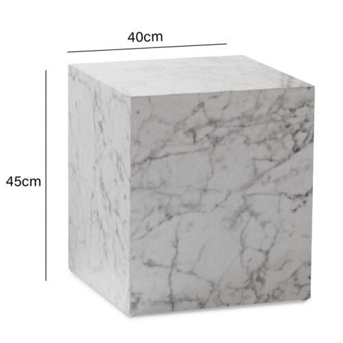 Couchtisch MONOBLOC 40x40x45 cm Weiß Hochglanz mit Marmor Optik Wohnzimmertisch – Bild 4