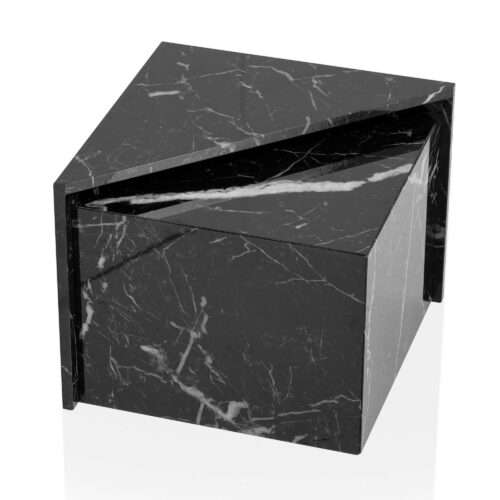 Couchtisch 2er Set MONOBLOC Schwarz Hochglanz Sofatisch mit Marmor Optik Design Satztisch – Bild 7