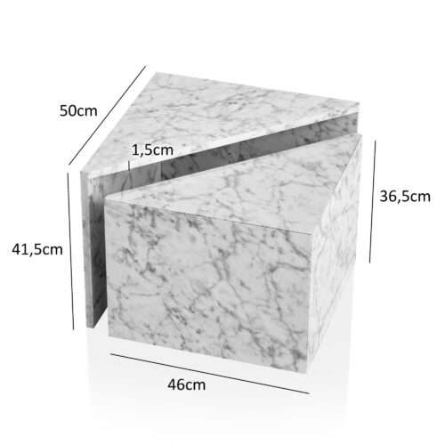 Couchtisch 2er Set MONOBLOC Weiß Hochglanz Sofatisch mit Marmor Optik Design Satztisch – Bild 4